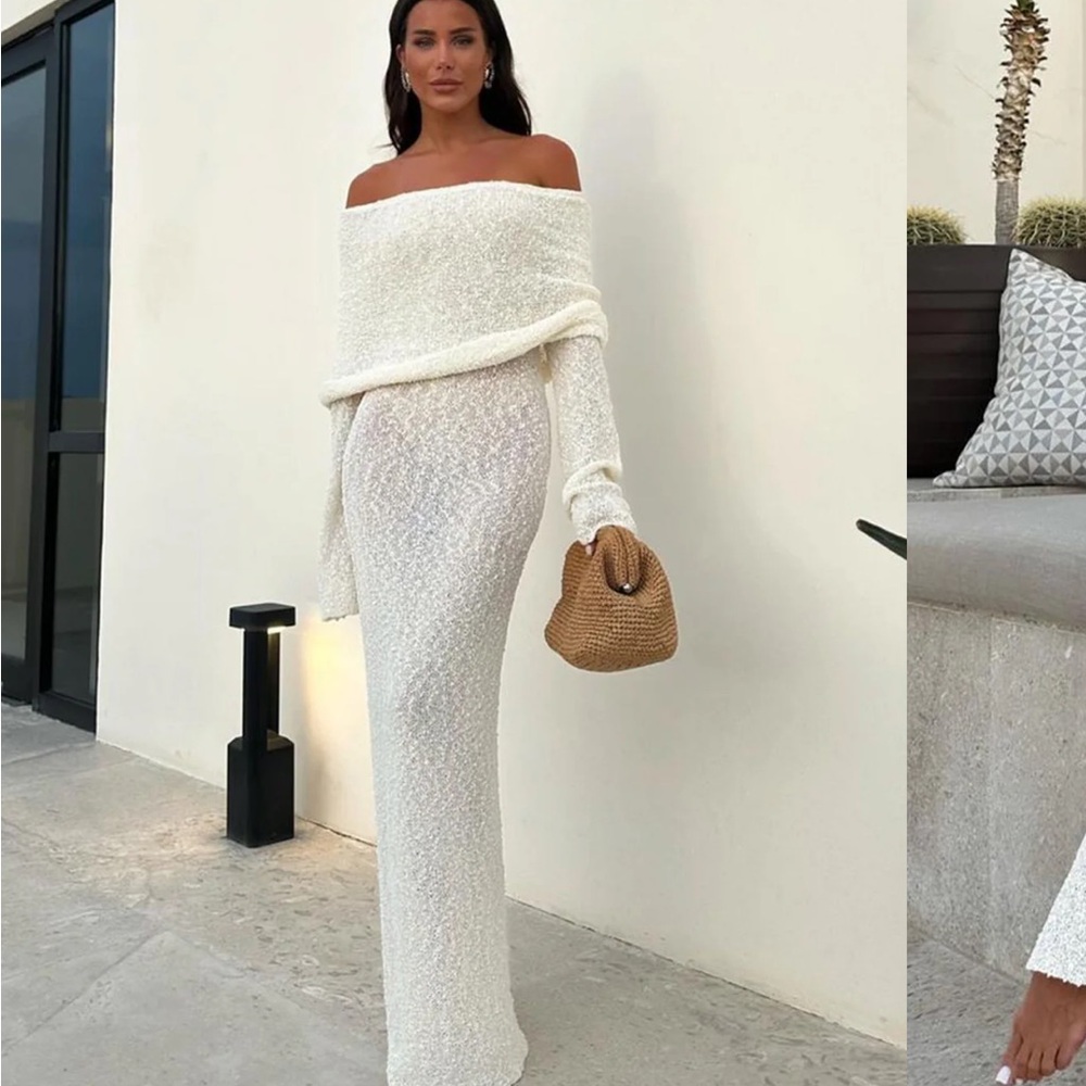 Meshki Marisol Off the Shoulder Boucle Maxi